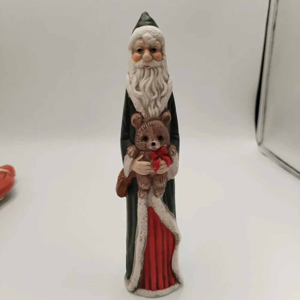 Set 6 Vtg Santa Claus Figurines Father Christmas Woodland Animals Resin 4-8 In